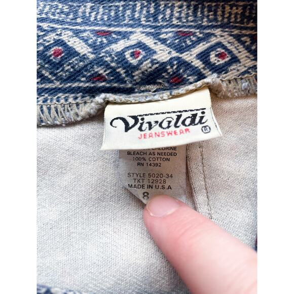 Vintage Vivaldi Jeanswear Blue Patterned Cotton Pencil Skirt Size 8 - Picture 5 of 9